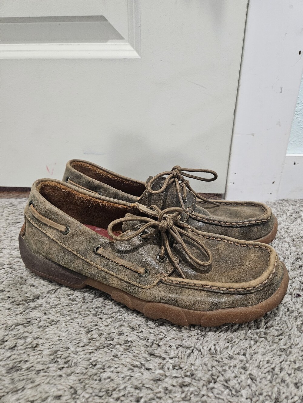 Twisted X Women's Olive Brown Suede Boat Shoes